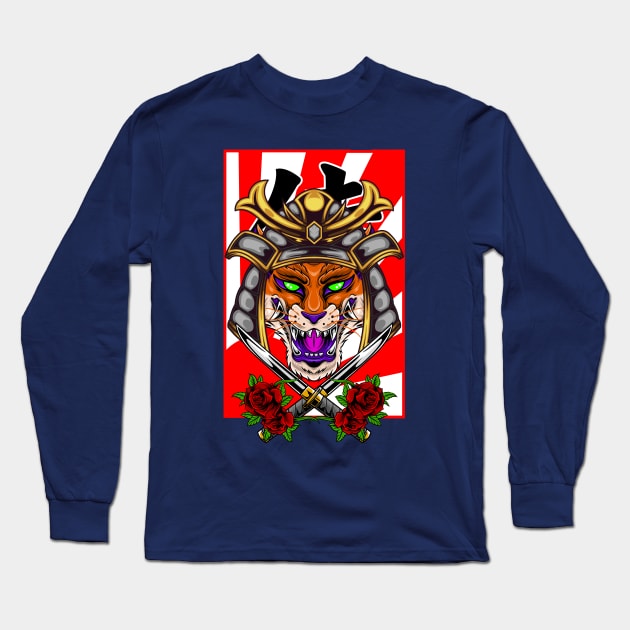 Samurai Fox | Silver Kabuto Long Sleeve T-Shirt by Harrisaputra